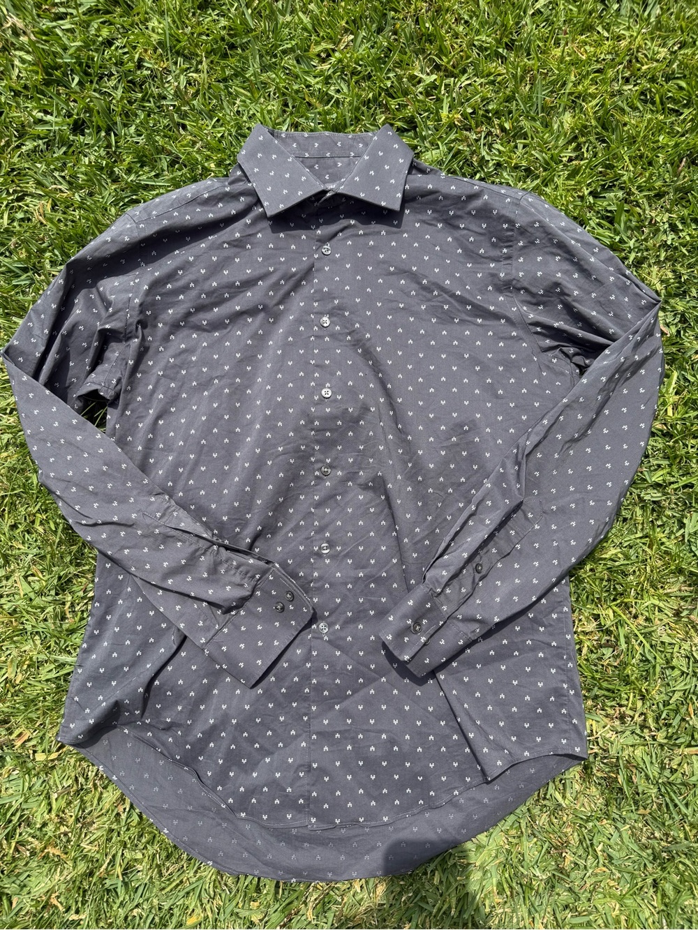 Van Heusen Mens Gray Long Sleeve Slim Fit Stretch Collared Dress Shirt Size L